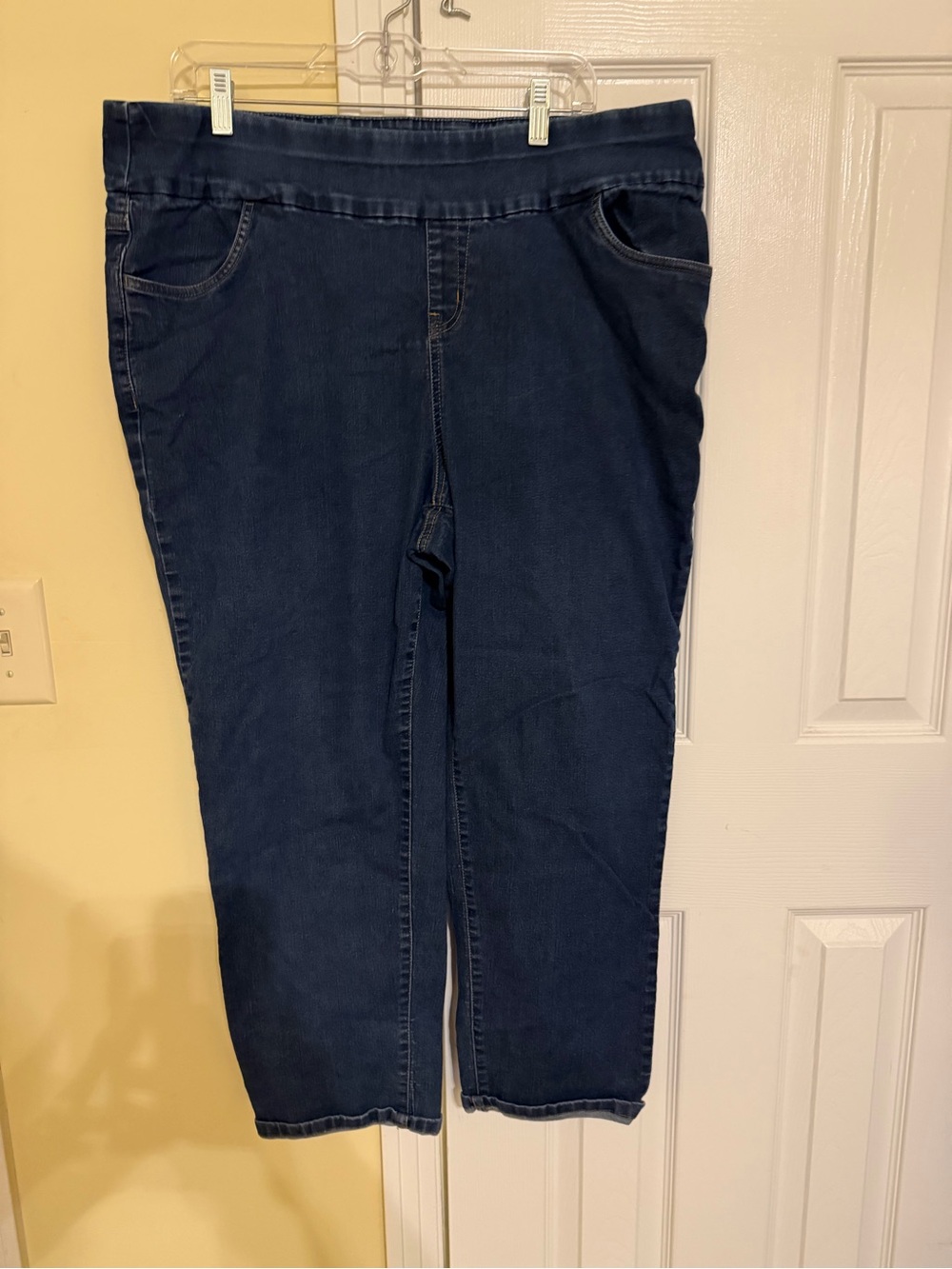 Woman Within Navy Straight-Leg Pull-On Jeans 22W Petite
